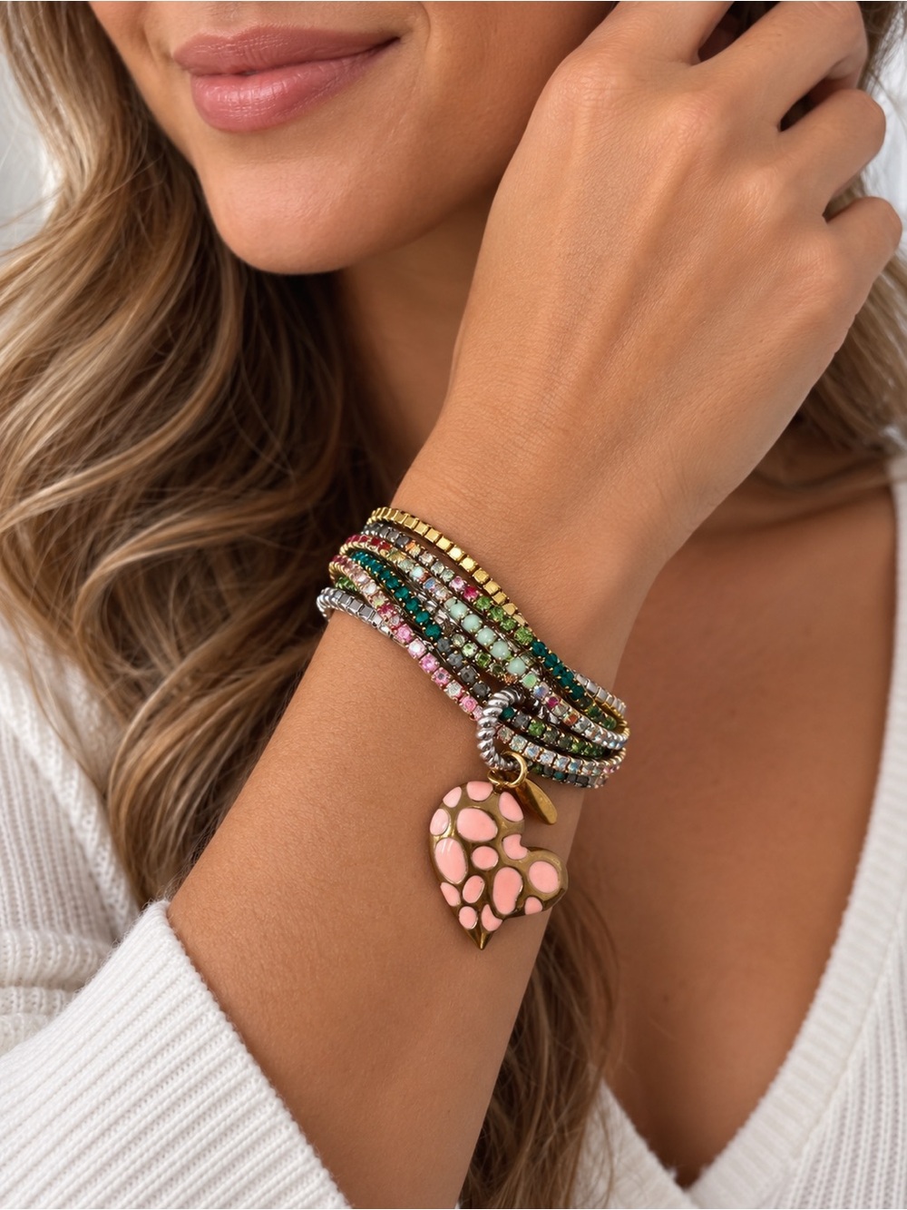 NWOT Bex & Laine Swarovski Crystal Multi Strand Heart Bracelett